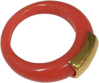 Lucas Jack Womens Coral Resin Ring With Gold Bar Accent In Red