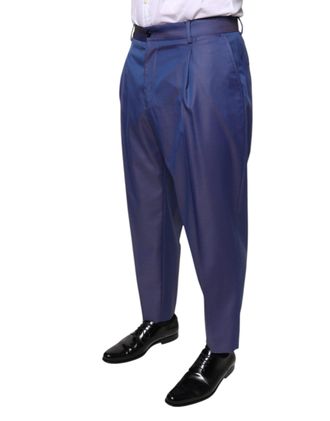 Dolce & Gabbana Mens Blue Wool Tapered Formal Dress Pants Virgin Polyester