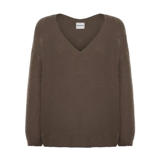 Americandreams Silja V Neck Knit - Dames - V-hals truien - Bruin - S - Wol - Truien & Vesten