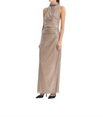 Rotate Sequins Maxi Slit Dress In Beige