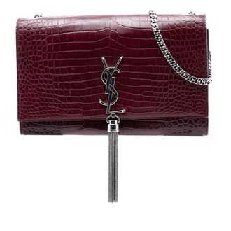 Saint Laurent Tweedehands Medium Croc Gegraveerd Lederen Monogram Kate Tassel Crossbody
