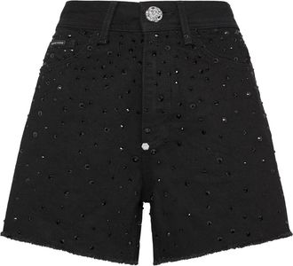 Philipp Plein Denim Hot Pants Crystal Rain - Dames - Denim shorts - Zwart - W28 - Denim - Korte Broeken