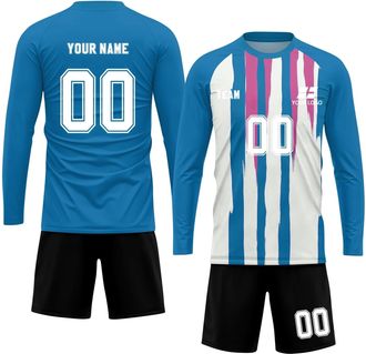 Generic Custom Soccer Jersey Long Sleeve Printed Name Number Logo, Athletic Shirts for Men Women Youth Soccer Shirt