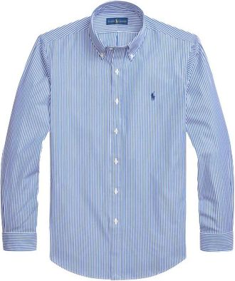 Polo Ralph Lauren Gestreept katoenen popeline op maat gemaakt overhemd - Heren - Zakelijke Overhemden - Blauw - M - Katoen - Overhemden