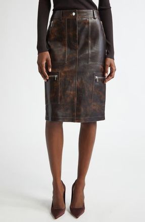 Michael Kors Burnished Leather Cargo Pencil Skirt in Chocolate at Nordstrom, Size 8