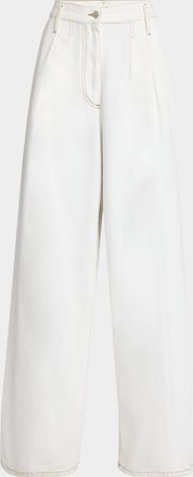 Dries Van Noten Pamplona Pleated Denim Wide-Leg Pants