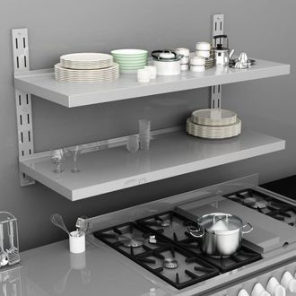 Berkfield Home 2-Tier Floating Wall Shelf Stainless Steel 120x30 cm in Grey