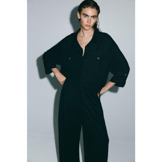 H&M Piqu&eacute; Pullover Shirt in Black at Nordstrom, Size X-Small