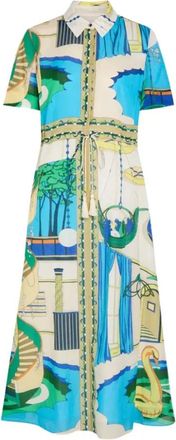 Tory Burch Zijden Katoenen Voile Jurk - Dames - Shirt Kleedjes - Veelkleurig - XL - Katoen - Kleedjes