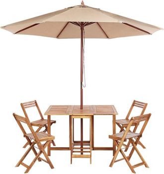 Beliani Garden Dining Set 4 Seater FRASSINE with Parasol (12 Options) Acacia Wood Natural