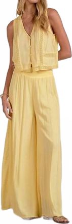 Elan Sleeveless Top And Embroidered Wide Leg Pant Set In Yellow