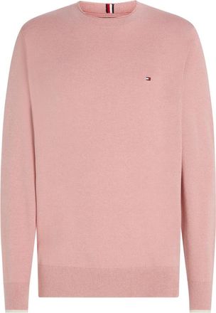 Tommy Hilfiger Lichtgewicht Biologisch Katoenen Trui - Heren - Ronde hals truien - Roze - M - Katoen - Truien & Vesten