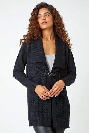 Roman Longline Collared Cable Knit Cardigan