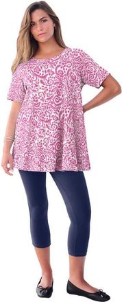 Roaman's Plus Size Ultimate Cotton Crewneck Short Sleeve Swing Tee in Pink Paisley Swirl at Nordstrom, Size Medium
