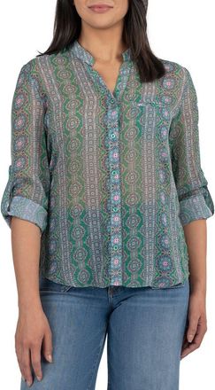 Kut from the Kloth Jasmine Chiffon Button-Up Shirt in Albi Stripe Leaf White at Nordstrom Rack, Size X-Small