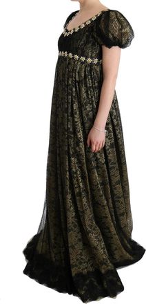 Dolce & Gabbana Womens Black Yellow Crystal Lace Shift Dress Cotton