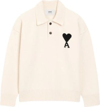 Ami Hart Vriend Polo Shirt - Dames - Ronde hals truien - Beige - M - Truien & Vesten