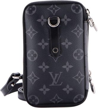 Louis Vuitton Black Reverse Monogram Eclipse Canvas Double Phone Pouch (Authentic Pre-Loved)