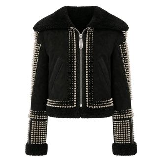 Philipp Plein Giacca Corta in Pelle Shearling con Borchie - - Jackets - Donna - Nero - S