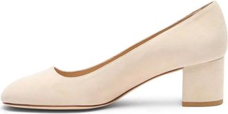 Stuart Weitzman Maeve 50 suède pumps met blokhak - Beige