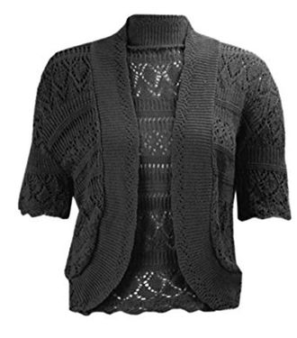 Purple Hanger Womens New Crochet Front Open Ladies Short Sleeve Knitted Bolero Cropped Cardigan Shrug Top Plus Size (24 / 26, Black)