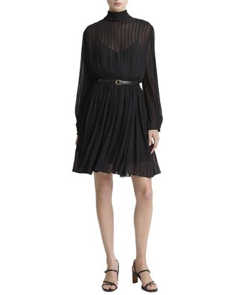 Vince Crinkle Stripe Mock Neck Dress