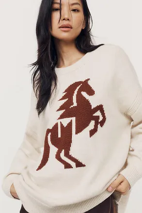Maeve Oversized Graphic Crew-Neck Sweater