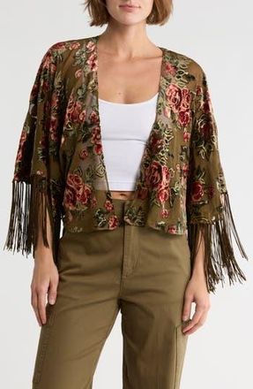 BCBGeneration Rose Floral Velvet Topper in Olive at Nordstrom Rack