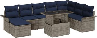 vidaXL Conjunto De Sof&aacute; De Jard&iacute;n 9 Uds. Gris Rat&aacute;n Sint&eacute;tico Vidaxl