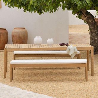 Sklum Set De Mesa Rectangular 220x100 Cm Y 2 Bancos De Jard&iacute;n En Madera De Acacia Karvia Sklum