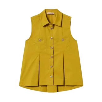 Twinset Shirts, female, Green, Size: M Sleeveless Poplin Shirt