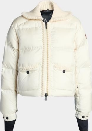 Moncler Jolie Rib Knit Collar Down Bomber Jacket