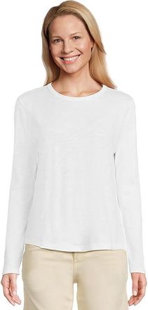 Elliott Lauren Garment Dye Tees - Long Sleeve Round Neck T-Shirts with Rib Sleeve and Back Gusset Womens T Shirt White : LG, Cotton