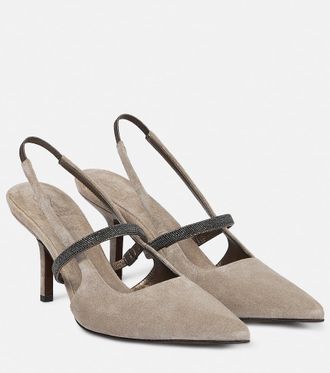 Brunello Cucinelli Monili suede slingback pumps