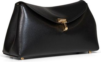 Toteme Womens Clutch Bag Mini T-Lock Black Calf Leather Handbags Hand