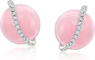 Ross-Simons Pink Jade and Diamond Swirl Earrings in Sterling Silver