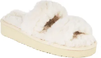Minnetonka Teddy Faux Fur Two Band Slipper in Cream at Nordstrom, Size 10