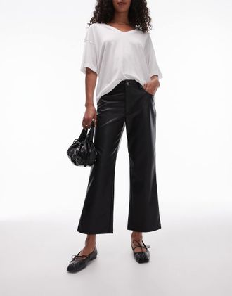 Topshop ankle grazer straight leg faux leather pants in black