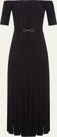 Gabriela Hearst Kurt Off-The-Shoulder Pleated Merino Dress