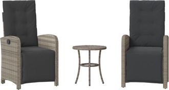 vidaXL Sillas Y Mesita De Jard&iacute;n Con Cojines 3 Piezas Rat&aacute;n Pe Gris Vidaxl