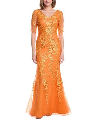 Rene Ruiz V-Neck Elbow Sleeves Trumpet Gown
