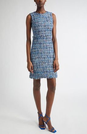 St. John Eyelash Tweed Sheath Dress in Navy/Cobalt/Capri Multi at Nordstrom, Size 12
