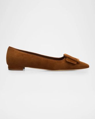Manolo Blahnik Maysale Suede Buckle Ballerina Flats