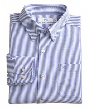 Southern Tide Mens Charleston Granby Stripe Sport Shirt In Cobalt Blue