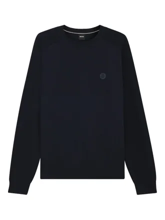 BOSS logo-patch cotton sweater - men - Cotton - S - Blue