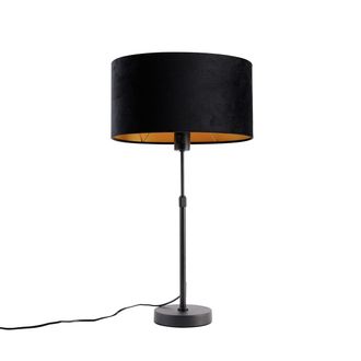 QAZQA Moderno L&aacute;mpara De Mesa Negra Con Pantalla De Terciopelo Ovalada Negra 35 Cm - Parte Acero /terciopelo /textil Alargada /redonda Adecuado Para Led Max