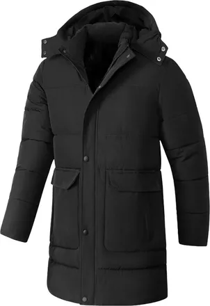 Generic Mens Winter Outdoor Parka Jacket Thickened Hood Warm Coat Windproof MidLength Jacket Classic Jackets Long Down Men Man Suit Mens Raincoat Waterproof H