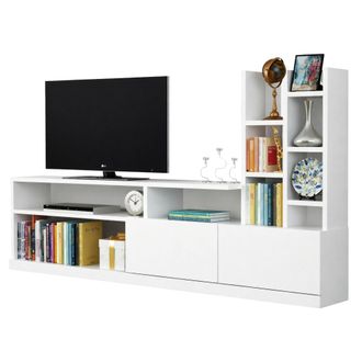 Dmora Dmora - Mueble De Televisi&oacute;n Alni, Aparador De Sal&oacute;n, Mueble Bajo Para Tv, Base De Pared Equipada, 164x25h91 Cm, Blanco, Con Embalaje Reforzado