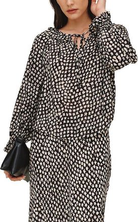 Bella Dahl Ruffled Tie Neck Long Sleeve Top in Sketched Stars Print at Nordstrom, Size X-Small
