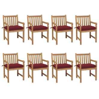 vidaXL Sillas De Jard&iacute;n 8 Uds Madera Maciza Teca Cojines Rojo Tinto Vidaxl